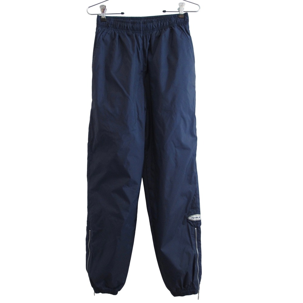 Vintage Nike‎ Track Pants Women's Small Nylon Lined Navy Zip Ankles Joggers